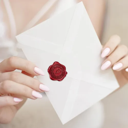 Miniatura 7 de Whaline 50 calcomanías de sello de cera en relieve para el día de San Valentín, diseño de corazón rojo vino, calcomanías para sello de sobre