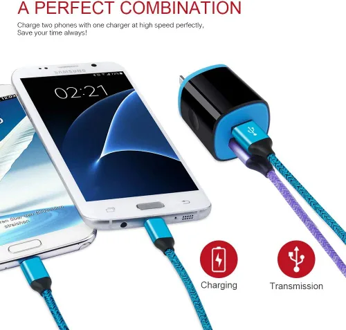 Miniatura 4 de Paquete de 2 cables micro USB para Android de carga rápida, compatibles con Samsung Galaxy S7 S6 Edge/Active, J8 J7 J3 V, Moto E5 G5 G6 Play