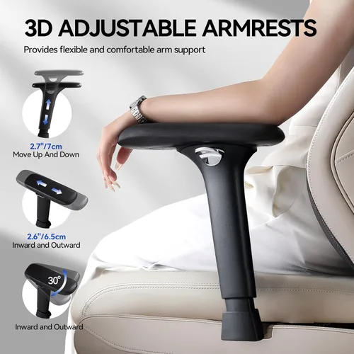 Miniatura 5 de EMIAH Silla de oficina ergonómica con reposapiés, silla de oficina reclinable con brazos ajustables y reposacabezas, silla de juegos de respaldo