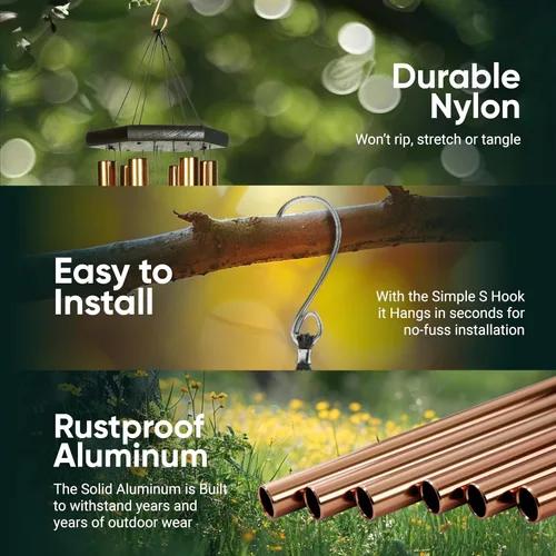 Miniatura 8 de Nature's Melody Premiere Grande Tunes Campanillas de Viento – Campanillas de Viento para Exteriores con 6 Tubos Afinados en Escala Pentatónica