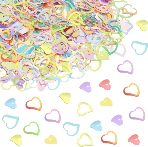 Miniatura 19 de ONLYKXY 1200 piezas de confeti en forma de corazón, decoración de mesa de boda, confeti con purpurina para fiesta de boda (amarillo brillante)