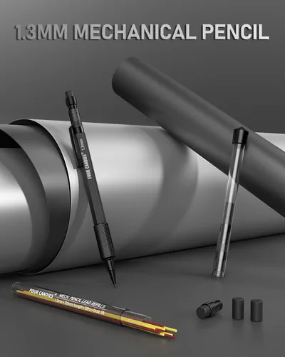 Miniatura 7 de Four Candies Juego de lápices mecánicos de 1.3mm con 24 repuestos de plomo, lápiz de carpintero de metal resistente a la intemperie para uso pesado