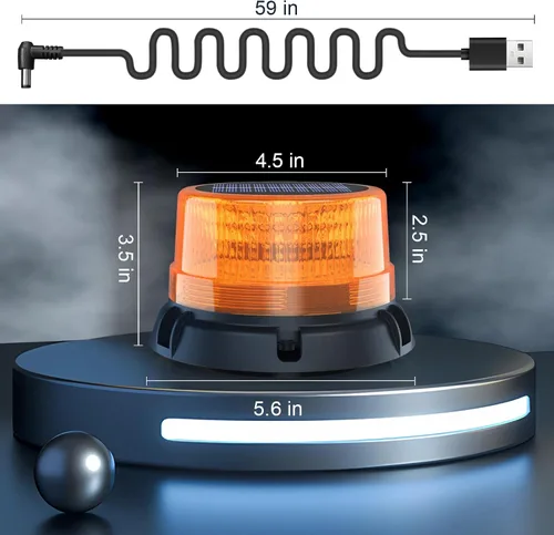 Miniatura 3 de AnTom Luces estroboscópicas LED solares inalámbricas, luz de baliza ámbar recargable impermeable con base magnética fuerte, advertencia de rotación