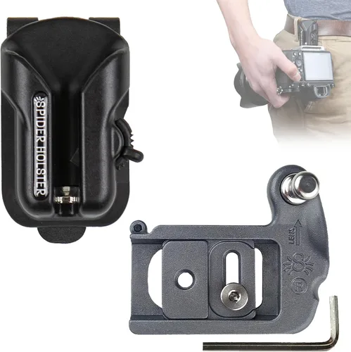 Spider Holster – Pistolera de cámara con clip y opciones de extracción rápida y bloqueo seguro. Incluye placa para cámara con pin de acero Funda +