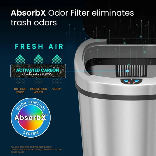 Miniatura 4 de SensorCan Cubo de basura de cocina de 13 galones con tapa y filtro de olor, adaptador de CA incluido, sensor de movimiento, cubo de basura ovalado