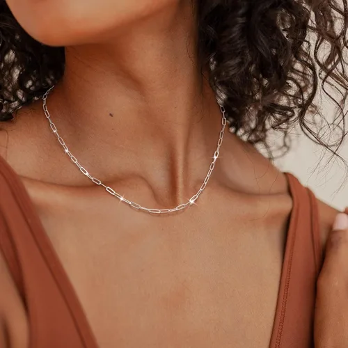 Miniatura 2 de MBW Collar de cadena de clip de plata para mujer, delicado collar de gargantilla de plata de ley para mujer, collar de eslabones simples, largos