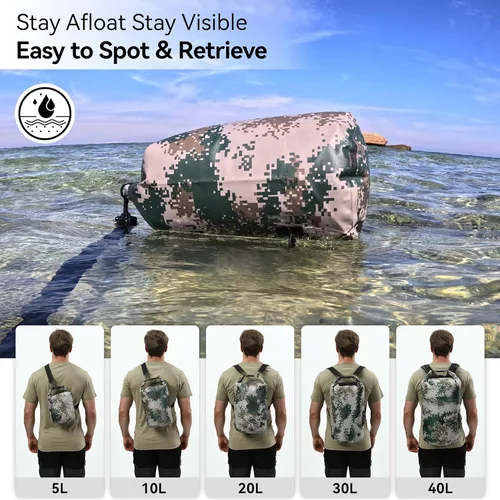 Miniatura 5 de MARCHWAY - Bolso seco flotante e impermeable 1.32/2.64/5.28/7.93/10.57 galones, parte superior enrollable, mantiene secos equipos de kayak rafting