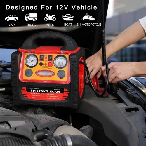 Miniatura 2 de Arrancador de coche de 2200 amperios con compresor de aire, estación de energía portátil con inflador de neumáticos de 260 PSI, inversor de 400 W