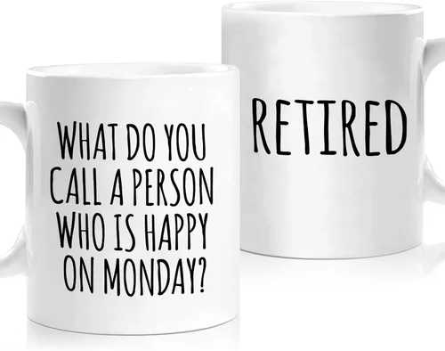 Shqiueos Divertidos regalos de jubilación para mujeres y hombres, taza de feliz jubilado de 11 onzas, el mejor regalo de jubilación para mujeres