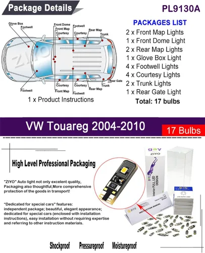 Miniatura 2 de Repuesto PL9130A para Volkswagen Touareg 2004-2010, kit de luces LED interiores de 6000 K, accesorios de bombillas LED blancas de cúpula