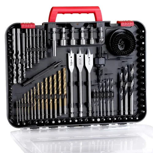 AVID POWER - Juego de brocas, brocas de punta de clavo de torsión de titanio, kit combinado de brocas y destornilladores con estuche para metal, Rojo