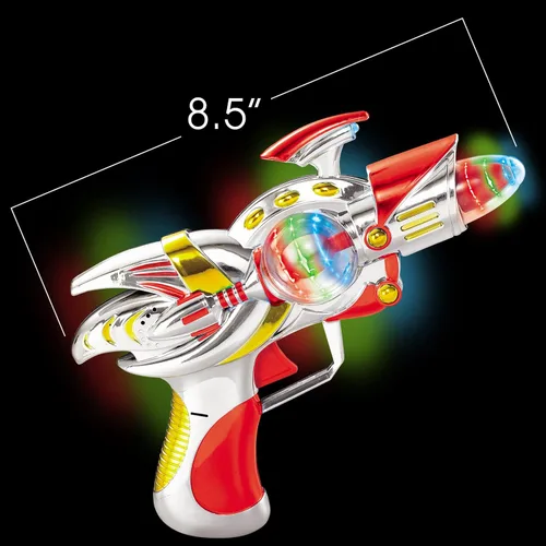 Miniatura 2 de ArtCreativity Pistola de juguete espacial súper giratoria roja con LED intermitentes y efectos de sonido, pistola de juguete futurista