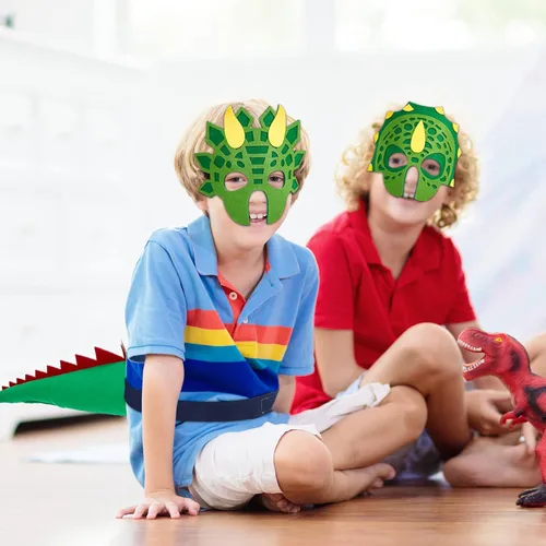 Miniatura 4 de Leitee Juego de 20 dinosaurios de fieltro, 10 colas y 10 máscaras de dragón para recuerdos de fiesta de dinosaurios para niños pequeños, fiesta