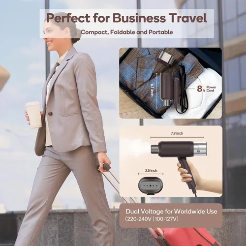 Miniatura 7 de Newbealer Pro Business Travel Steamer, 1200 W de doble voltaje, 6.1 fl oz (marrón) Foldable & 20s Fast Heat, 360° Anti-Spill Garment Steamer