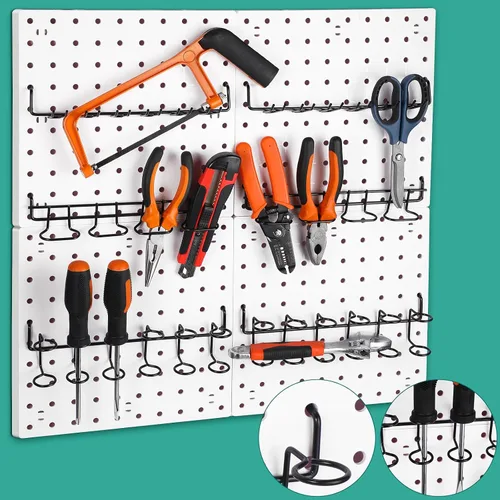 Miniatura 7 de Coume 6 Piezas Soportes para Destornilladores de Tablero Perforado Organizador Soportes para Alicates de Tablero Perforado Acero Inoxidable Ganchos