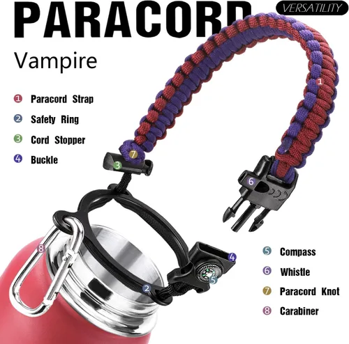 Miniatura 5 de Insulated Water Bottle 32oz, Stainless Steel Water Bottle with Straw & Spout Lids & Paracord Handle with Straw Vampire