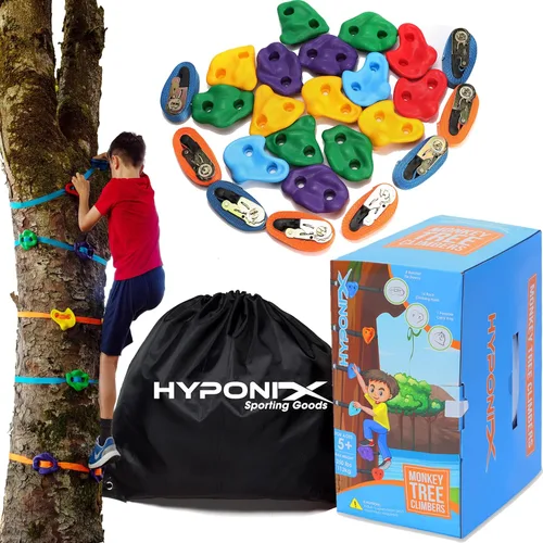 Miniatura 7 de Kit de escalada de árbol ninja: 16 soportes grandes de escalada y 8 trinquetes, configuración rápida de 10 minutos, agarres texturizados, diseño