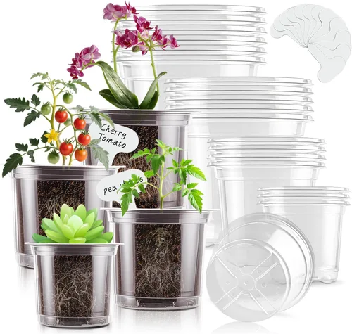 Miniatura 8 de SupKing Macetas transparentes de 4 pulgadas para vivero, 8 paquetes de plástico duradero, macetas pequeñas de orquídeas con agujeros de drenaje