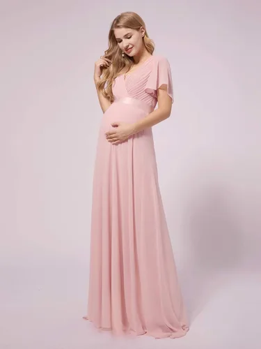 Miniatura 4 de Ever-Pretty Womens Chiffon V-Neck A-line Ruched Summer Maternity Dresses with Sleeves 09890-USA