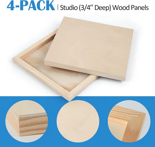Miniatura 4 de Falling in Art Kit de paneles de lienzo de madera de abedul sin terminar, paquete de 4 tablas de cuna de estudio de 10 x 10 pulgadas de profundidad