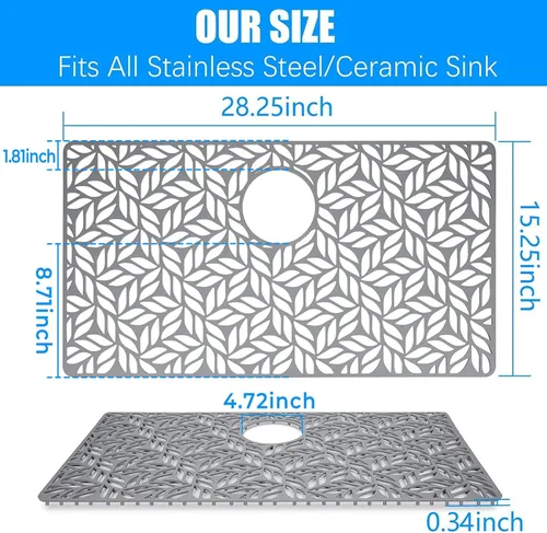 Miniatura 2 de Protectores de silicona para fregadero de cocina, 28.25 x 15.25 pulgadas, protectores de fregadero para parte inferior de porcelana de acero