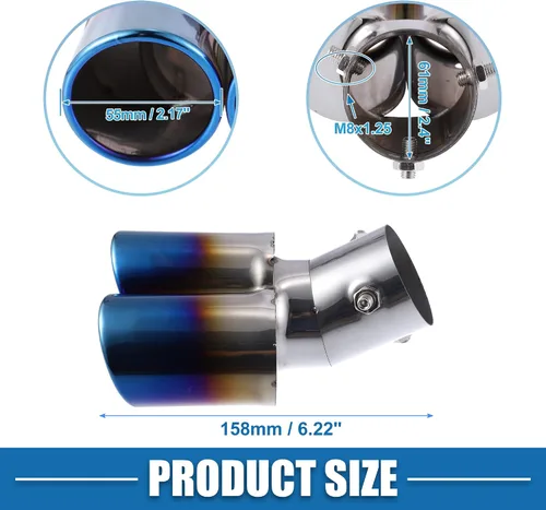 Miniatura 4 de Tubo de doble punta de escape para automóvil, doble salida, diámetro aplicable, 2.4 pulgadas, tubo de escape universal, punta de silenciador, tubo