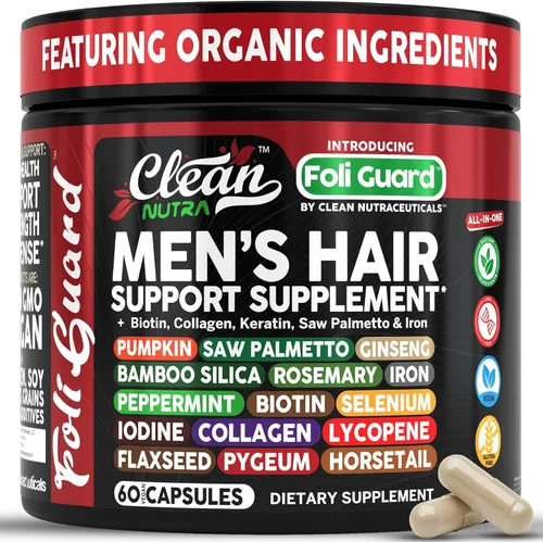 Suplemento para el crecimiento del cabello para hombres | Vitaminas para el cabello con biotina, colágeno, semilla de calabaza, saw palmetto,