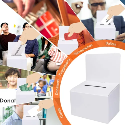 Miniatura 4 de GRAWUN Paquete de 12 Cajas de Votación de Cartón con Ranura, Cajas Blancas Brillantes para Rifas de 6.5 x 4.5 x 4.5 pulgadas, Cajas de Sugerencias