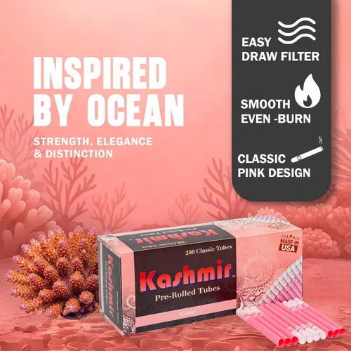 Miniatura 2 de Kashmir Tubos de cigarrillos Coral – 200 tubos de tamaño King con extracción suave y combustión limpia, sin desgarros, compatibles con la mayoría