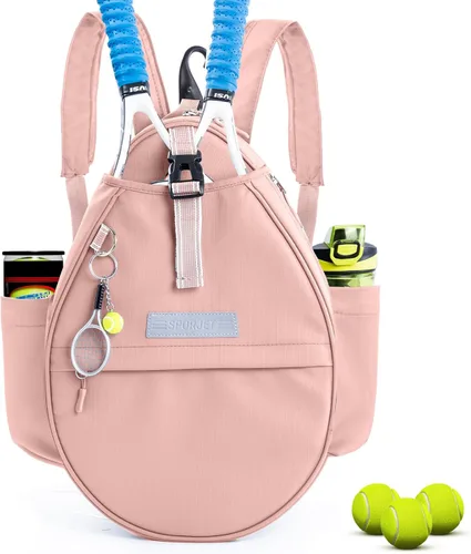 Miniatura 15 de Mochila de Tenis con Soporte para 2 Raquetas, Bolsa de Raqueta de Tenis de Cuero PU Resistente al Agua para Mujeres y Hombres, Mochila Deportiva