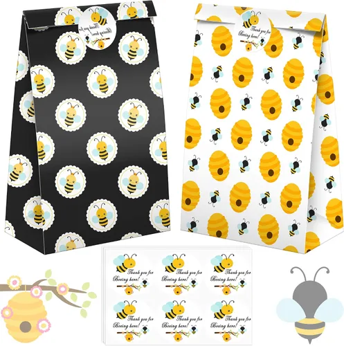Miniatura 2 de Bumble Bee - 24 bolsas de golosinas para fiesta de abejorros con calcomanías, bolsas de regalo de abeja de miel, suministros para fiestas