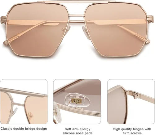 Miniatura 4 de SOJOS Gafas de sol polarizadas cuadradas de gran tamaño retro para mujeres y hombres, tonos vintage, UV400, lentes de sol clásicos grandes de metal