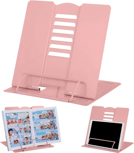 Miniatura 24 de MSDADA - Soporte de libros de escritorio, soporte de libros de lectura, de metal, ajustable, para libros de cocina, documentos, portátil