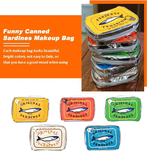 Miniatura 7 de Bolsa de maquillaje de sardinas enlatadas, bolsa de aseo estilo sardinas enlatadas, bonita bolsa de viaje, bolsa de maquillaje creativa y bonita