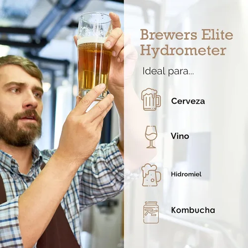 Miniatura 6 de Brewer's Elite Hidrómetro para fabricación casera de cerveza, vino, hidromiel y kombucha, juego de medición triple, estuche rígido y paño, probador