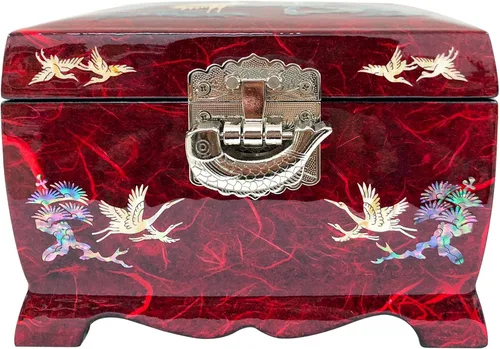 Miniatura 11 de Fun-Store Caja de madera con incrustaciones de nácar con incrustaciones de nácar, caja de madera, diseño de árbol de grúa, espejo, recuerdo, tesoro