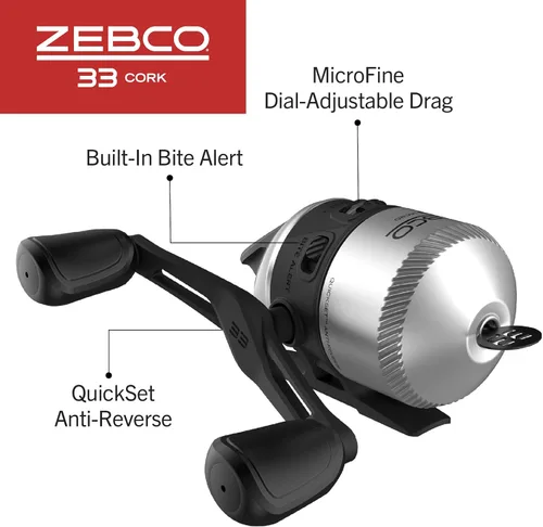 Miniatura 4 de Zebco 33 Combo de Carrete y Caña de Pescar con Corcho, Caña de Grafito con Mango de Corcho, Carrete de Pesca QuickSet Anti-Reversa con Alerta