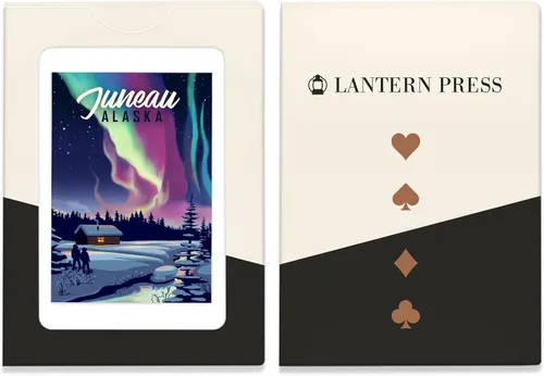 Miniatura 4 de Lantern Press Juneau, Alaska, Northern Lights and Cabin, Two People, 52 Playing Cards for Adults, Poker Size Card Deck