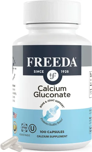 Freeda Gluconato de calcio - Suplemento de calcio vegano Kosher - Fácil de digerir y absorber - Apoya la fuerza ósea - Calcio puro sin vitamina D -