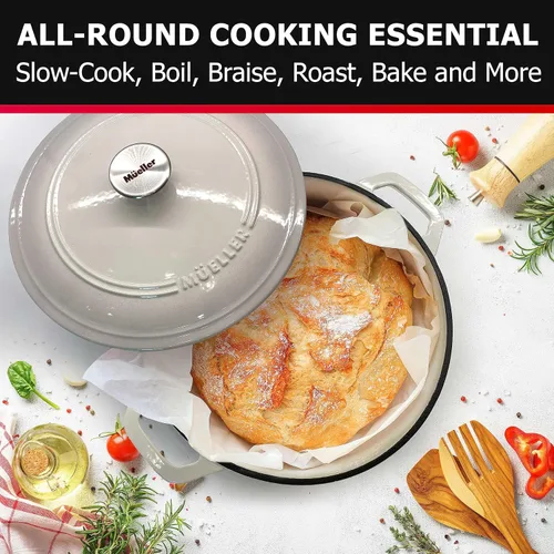 Miniatura 7 de MÜELLERHOME Horno holandés de hierro fundido esmaltado, 6 cuartos de galón, resistente, para horno hasta 500 °F, todas las estufas, cazuela con tapa