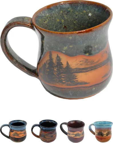 Miniatura 11 de Taza de café de cerámica hecha a mano – Always Azul Mountain Scene taza de café de 14 oz – Taza apta para horno, lavavajillas y microondas