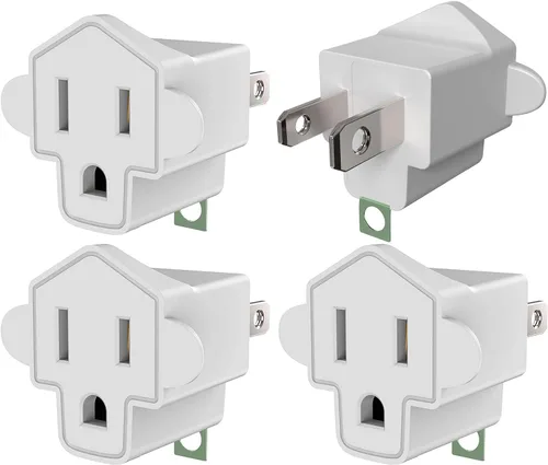 JACKYLED - Clavija convertidora de 3 a 2 navajas, adaptador de toma a tierra. Convertidor de pared de material ignífugo resiste hasta 392 °F, para