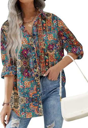 Miniatura 6 de HOTOUCH Camisas de gran tamaño con botones para mujer, blusa de hombro caída para oficina, de manga larga, estilo novio, camisa de vestir