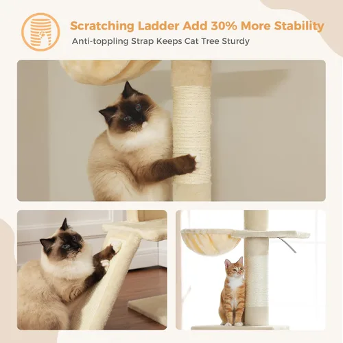 Miniatura 2 de PETEPELA Árbol para gatos de piso a techo, torre alta para gatos de varios niveles, altura ajustable [83 a 108 pulgadas], poste rascador para gatos