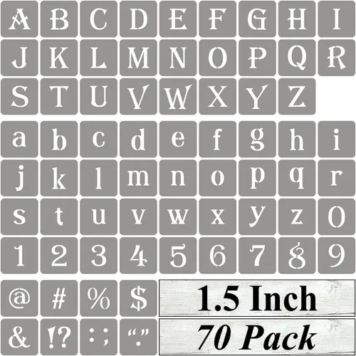 Miniatura 12 de Plantillas de letras del alfabeto de 1 pulgada para pintar, paquete de 70 plantillas de letras y números con letreros para pintar sobre madera