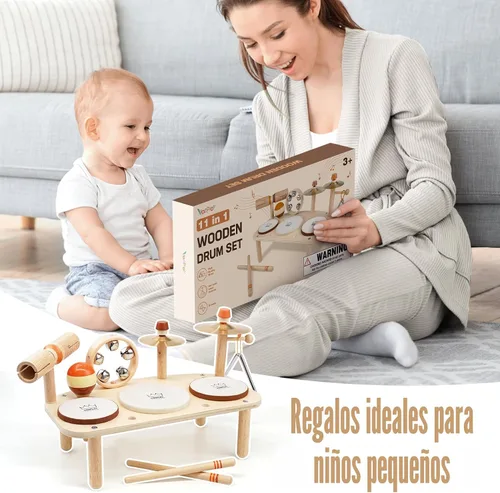 Miniatura 6 de Juego de Tambores para Niños - Juguetes Montessori para Niños de 2 Años, Niño o Niña, Regalos de Cumpleaños, 11 en 1 Instrumentos Musicales