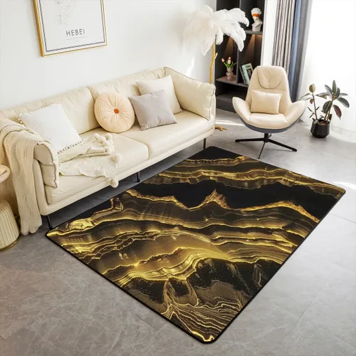 jejeloiu Alfombra de decoración de mármol negro y dorado, alfombra para sala de estar, dormitorio, para niños, niñas, adolescentes, decoración