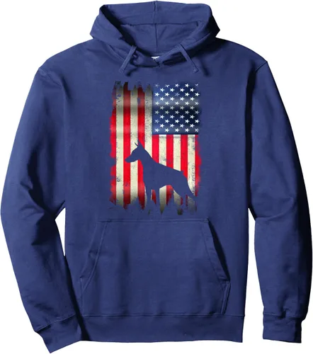 Miniatura 6 de Sudadera con capucha y divertida bandera de Estados Unidos de Doberman, Negro