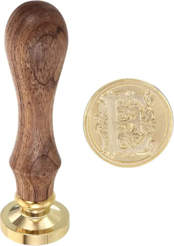 PATIKIL Sello de cera del alfabeto E, sello de cera de sellado de letra inicial, clásico retro, 0.98 pulgadas, cabeza de latón retro extraíble,