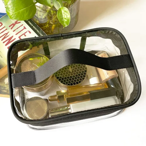 Miniatura 7 de Paquete de 2 neceseres de maquillaje, bolsa transparente para cosméticos, portátil, impermeable, transparente, para viajes, almacenamiento grande